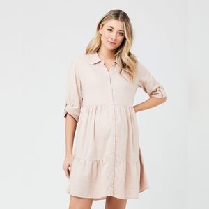 Ripe Maternity Adel Button Front Linen Shirt Dress Peachy Pink Sz Large